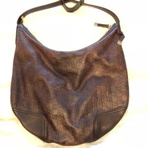 Gucci GG Monogram Brown Lambskin Leather Hobo Bag